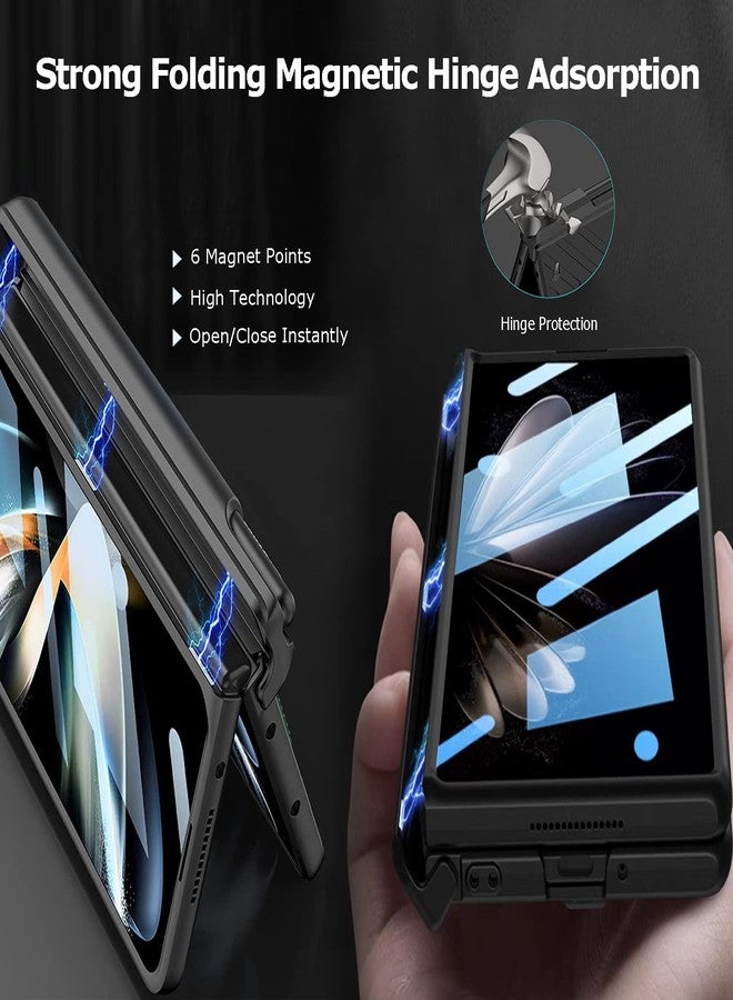 NINKI for Samsung Galaxy Z Fold 4 Case with Screen Protector,S Pen Holder & Strap & Stand & Hinge Protection Full Body Military Grade Shockproof Cover Case for Samsung Galaxy Fold 4 Carbon Fiber - Image 5